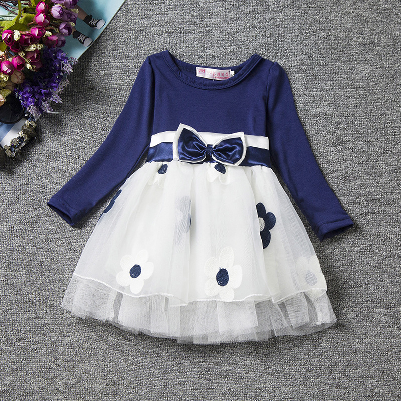 F68094-2 Children long sleeve dress cotton flower princess tutu skirt